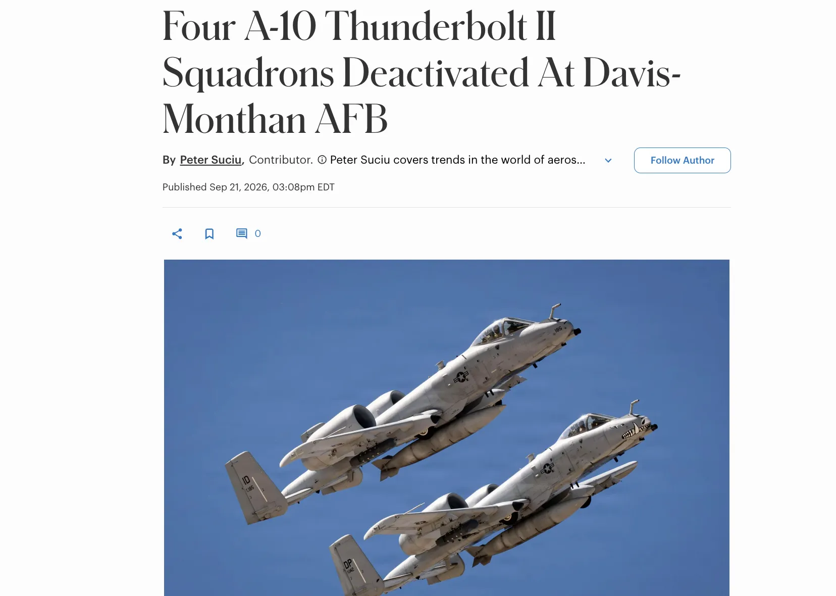 США вывели из эксплуатации последние эскадрильи легендарных A-10 Thunderbolt II