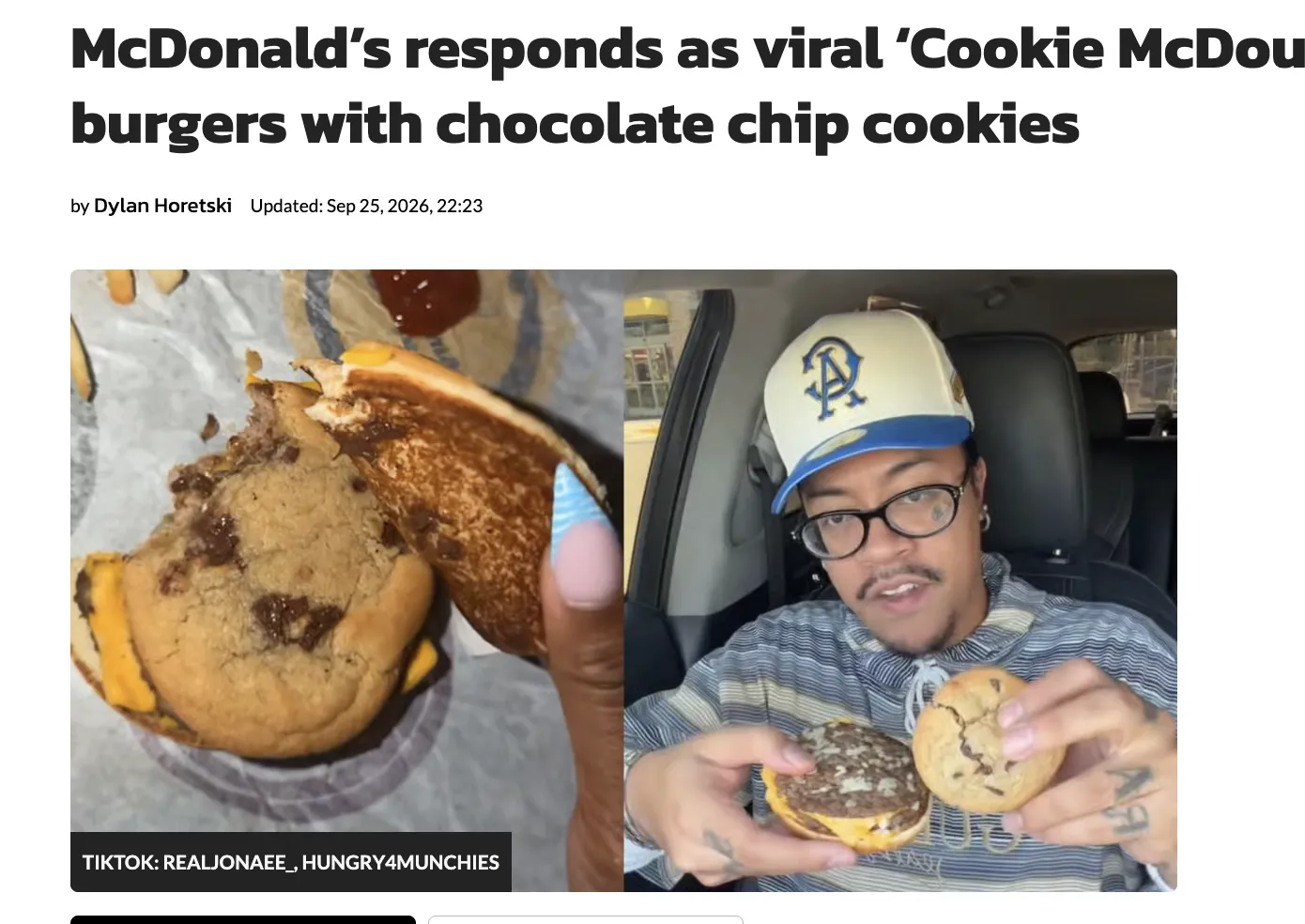Видео: В McDonald’s в США стал вирусным необычный бургер с шоколадным печеньем