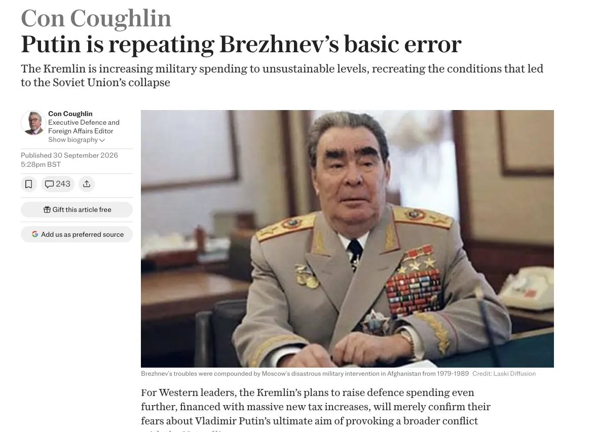 Путин повторяет основные ошибки Брежнева — The Telegraph