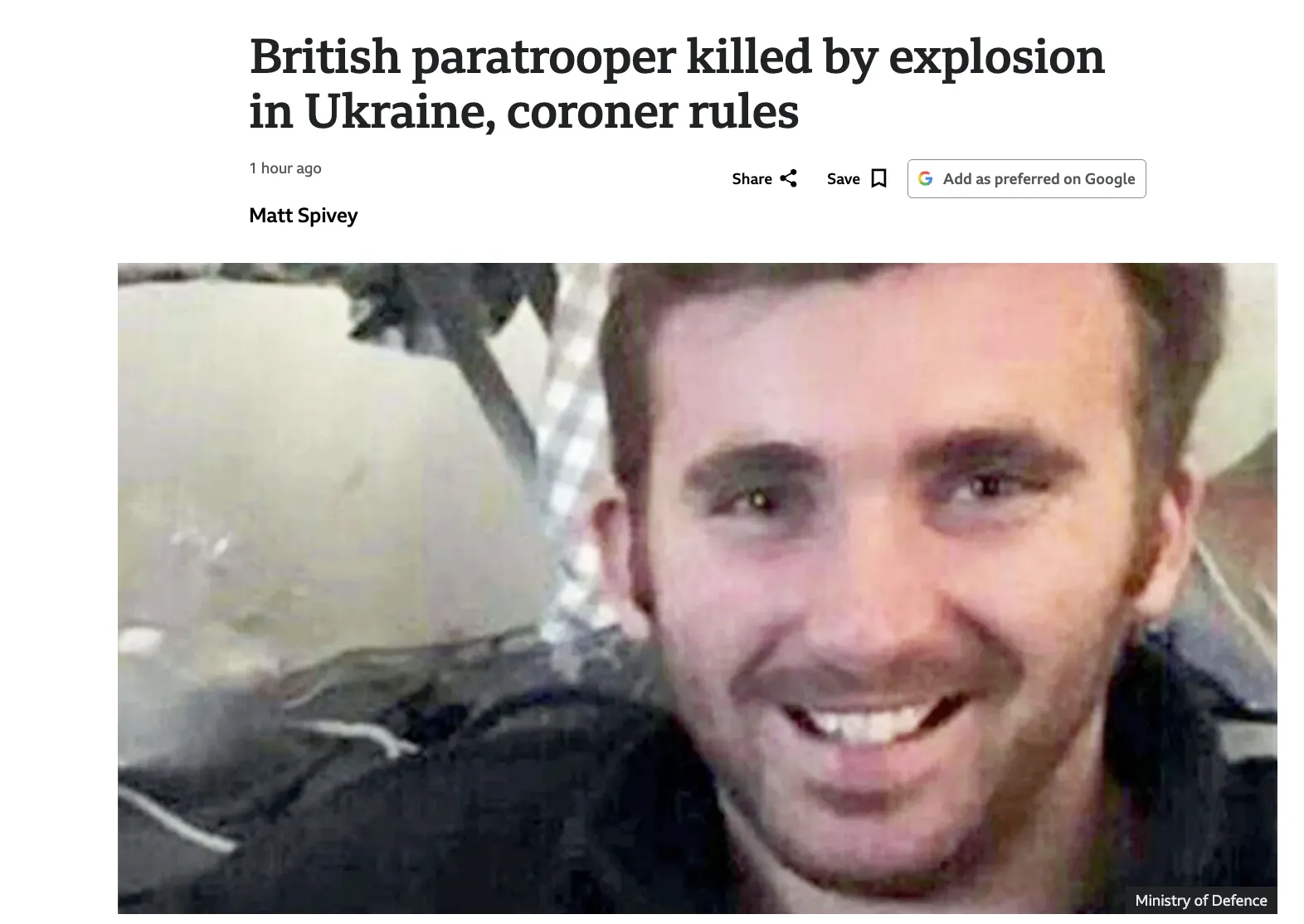 The U.K. has concluded its investigation into the death of a paratrooper in Ukraine