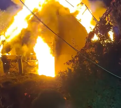 In the Kyiv region, a poultry facility at the Sadiba Nyushanik center burned down during a nighttime attack by the Russian Federation