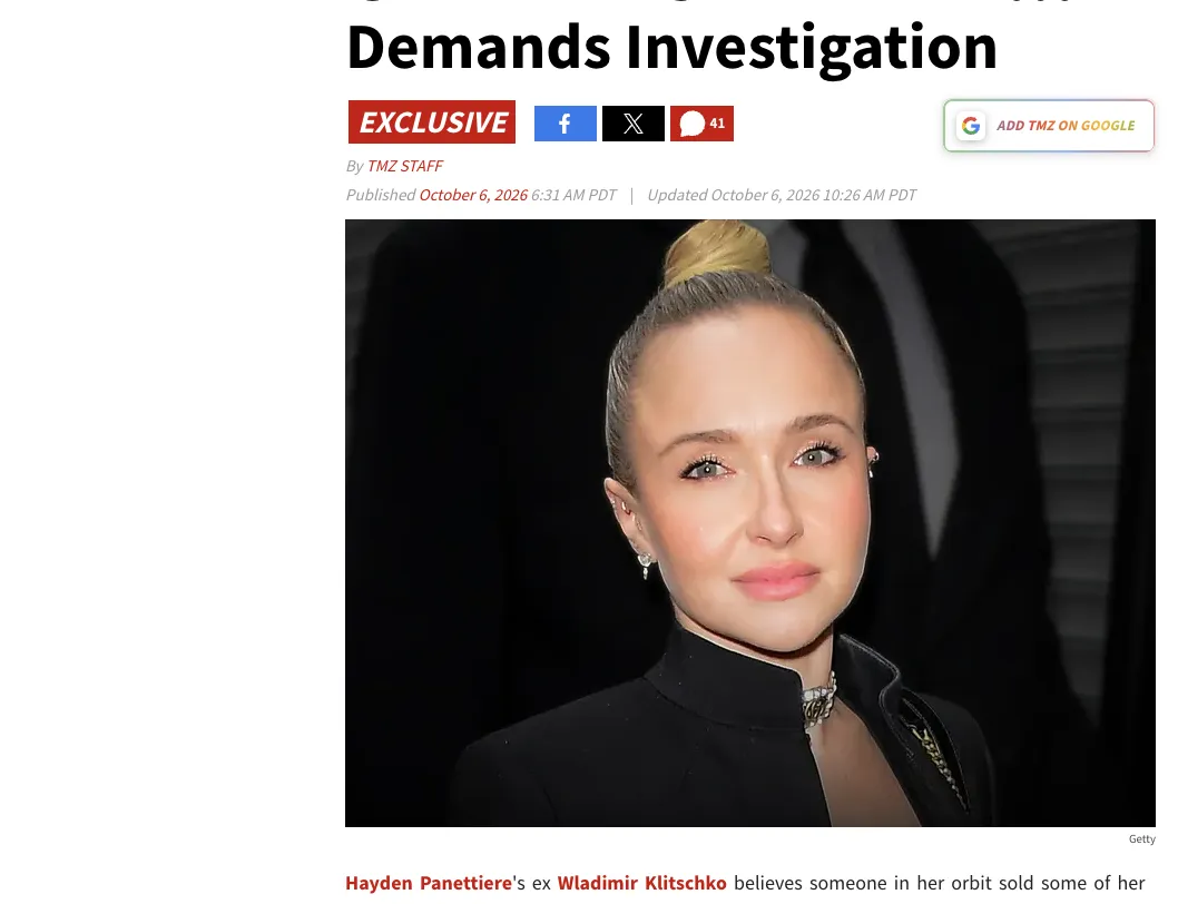Klitschko Contacted the Police Regarding the Disappearance of Panettière's Jewelry