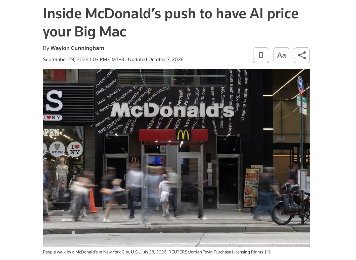 McDonald’s in the U.S. Has Begun Using AI to Set Menu Prices — Reuters