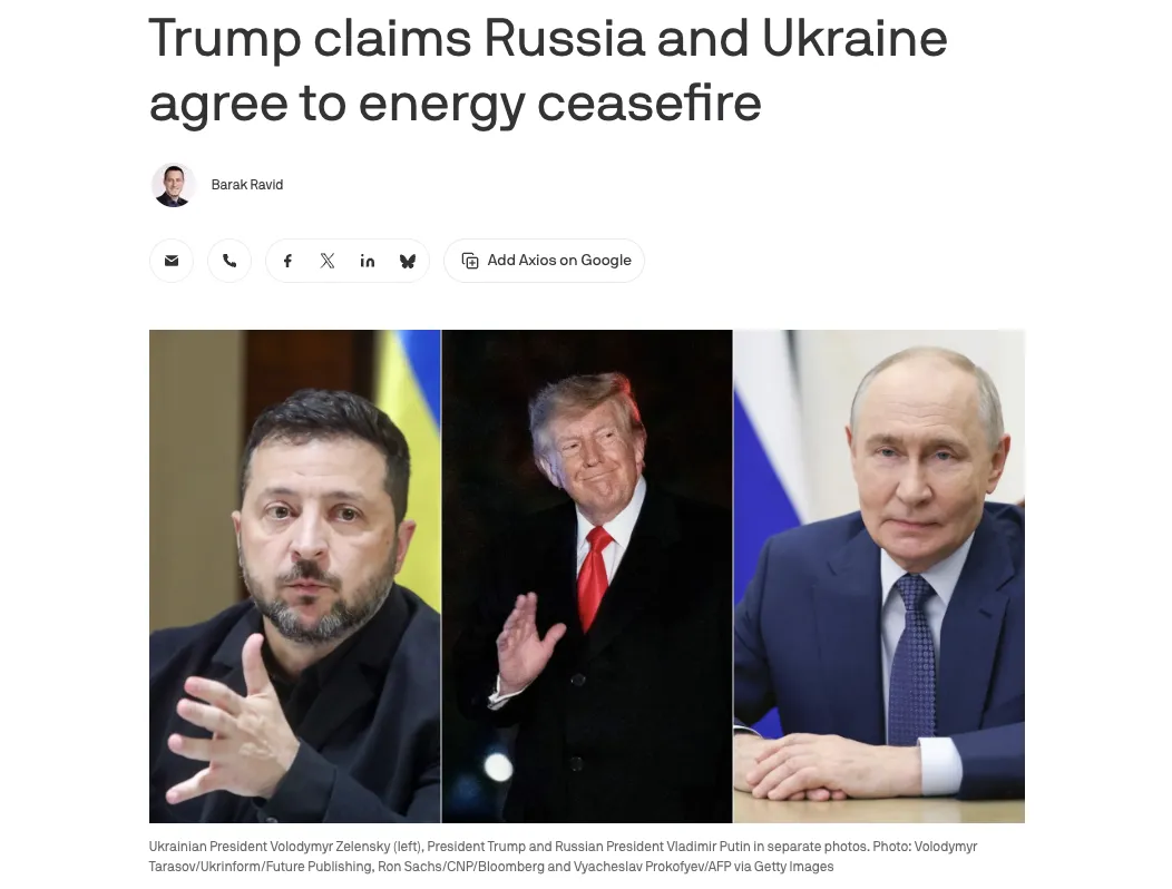 Zelenskyy Responds to Trump’s Statement on an Energy Truce with Russia — Axios