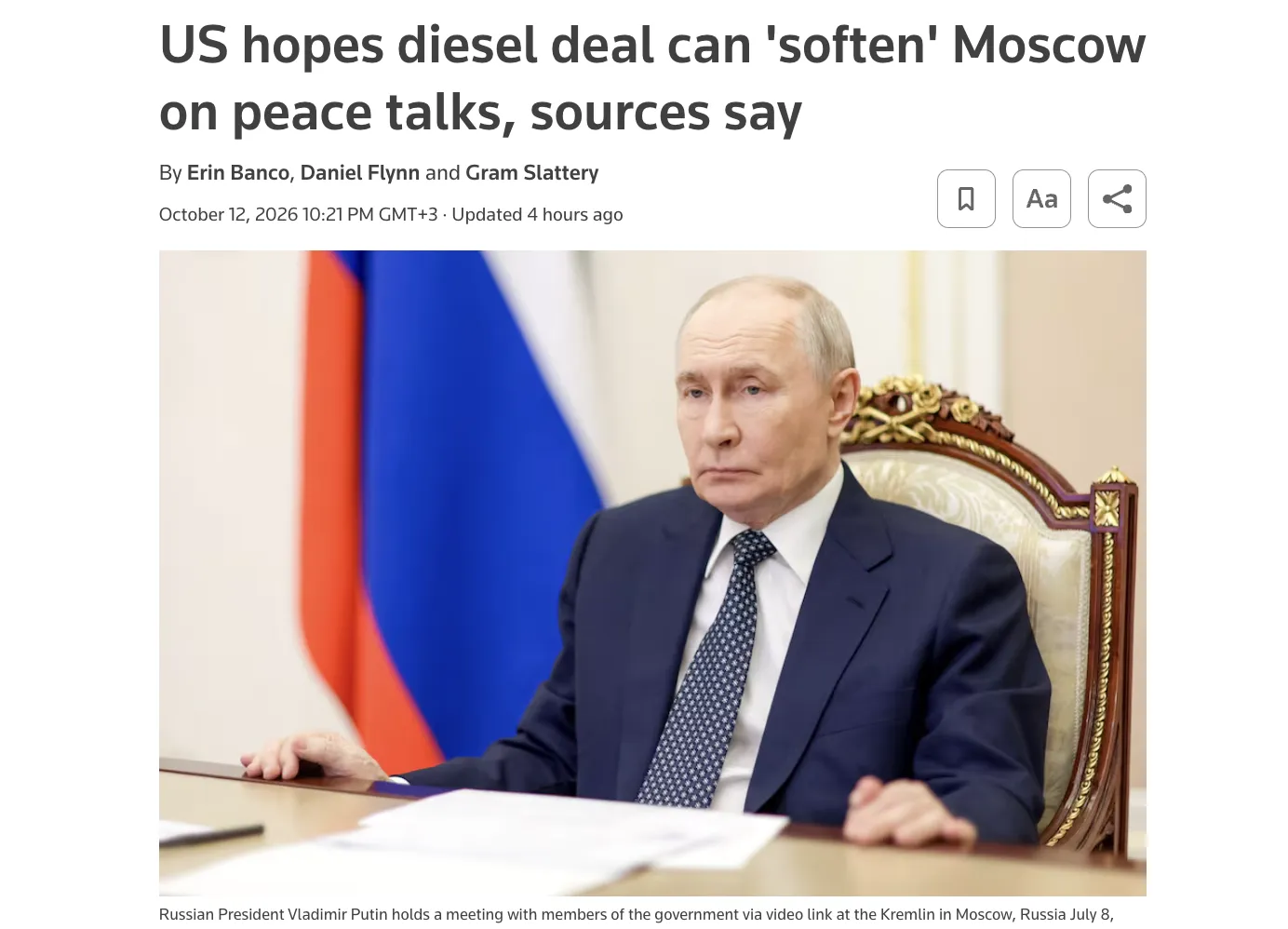 Reuters повідомило про головну вимогу Путіна перед переговорами