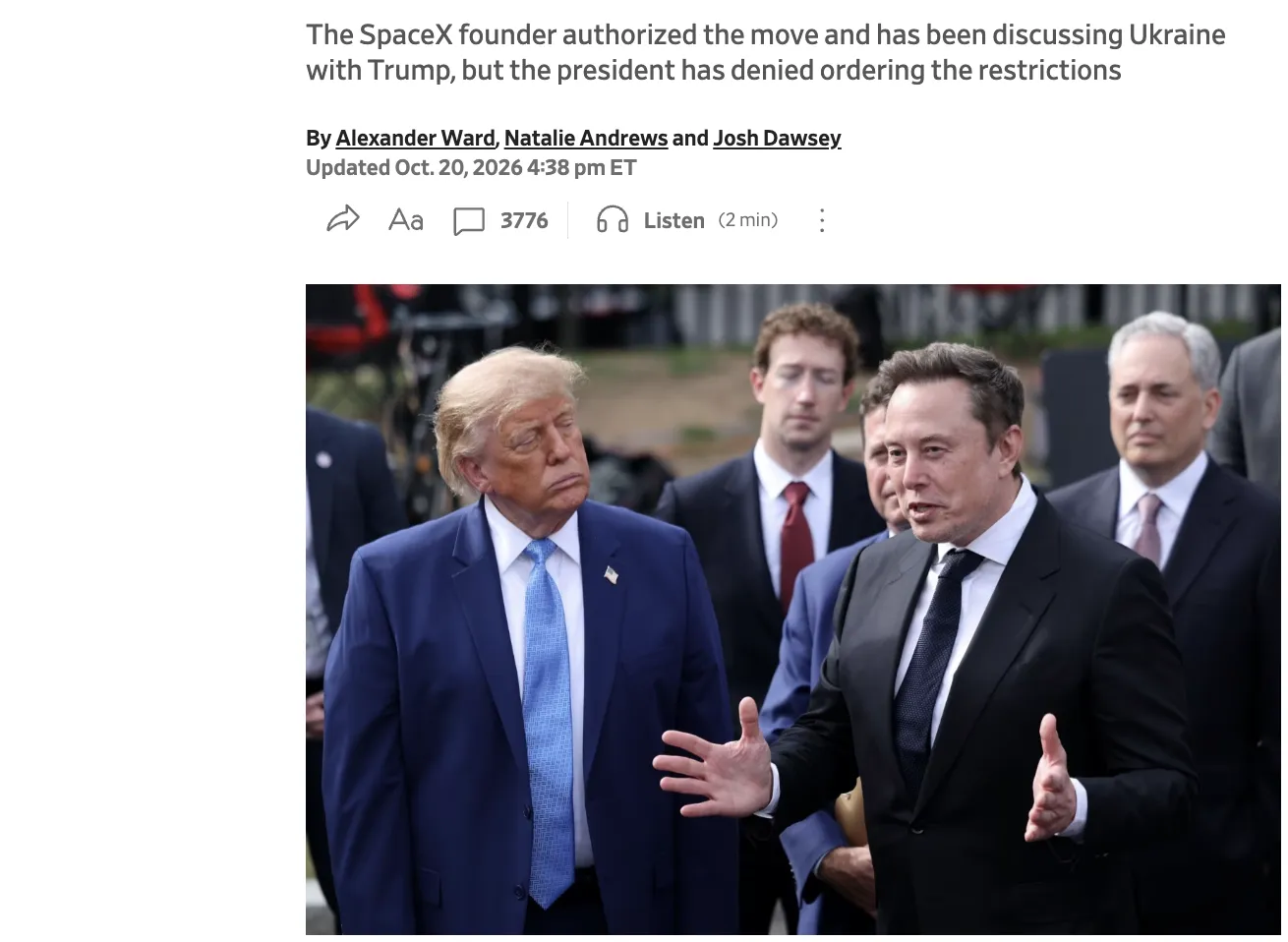 Details Emerge on How Musk Restricted Starlink Services for Ukrainian Military — WSJ
