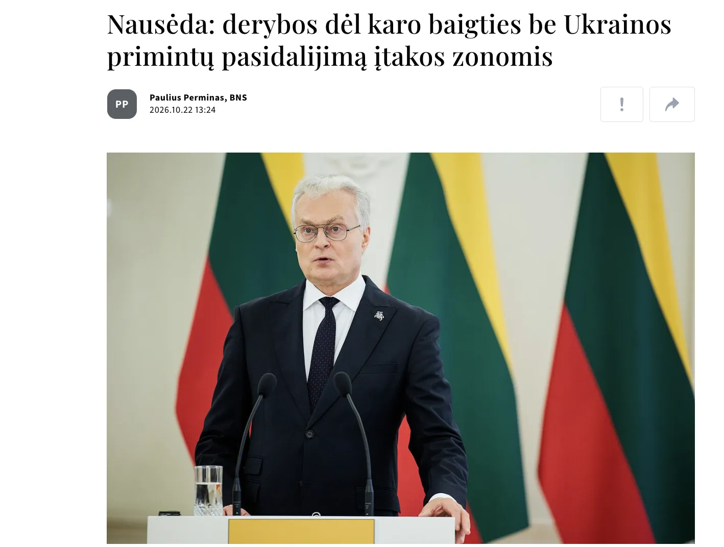 Naouseda warned against negotiations on Ukraine without Kyiv's participation — LRT