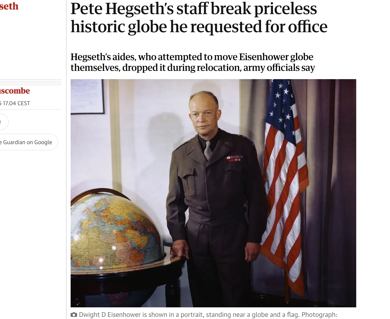 A historic Eisenhower globe was damaged at the Pentagon — The Guardian
