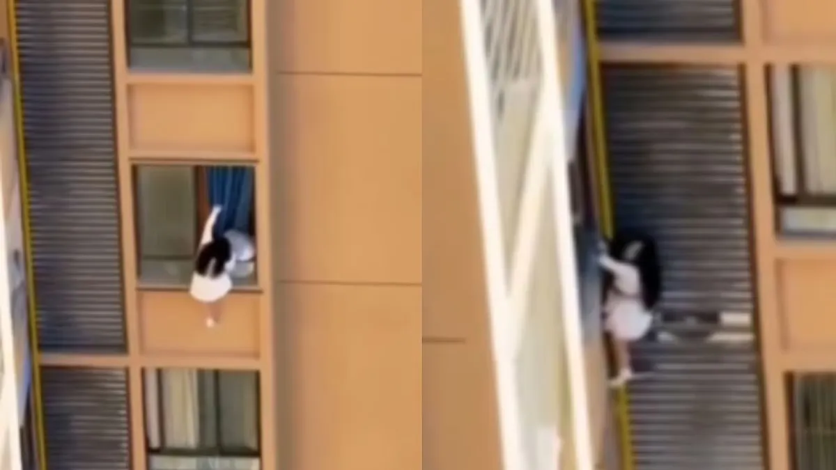 Любовний трилер у Гонконзі: коханка ризиковано втекла від коханки, роблячи паркур на фасаді висотки