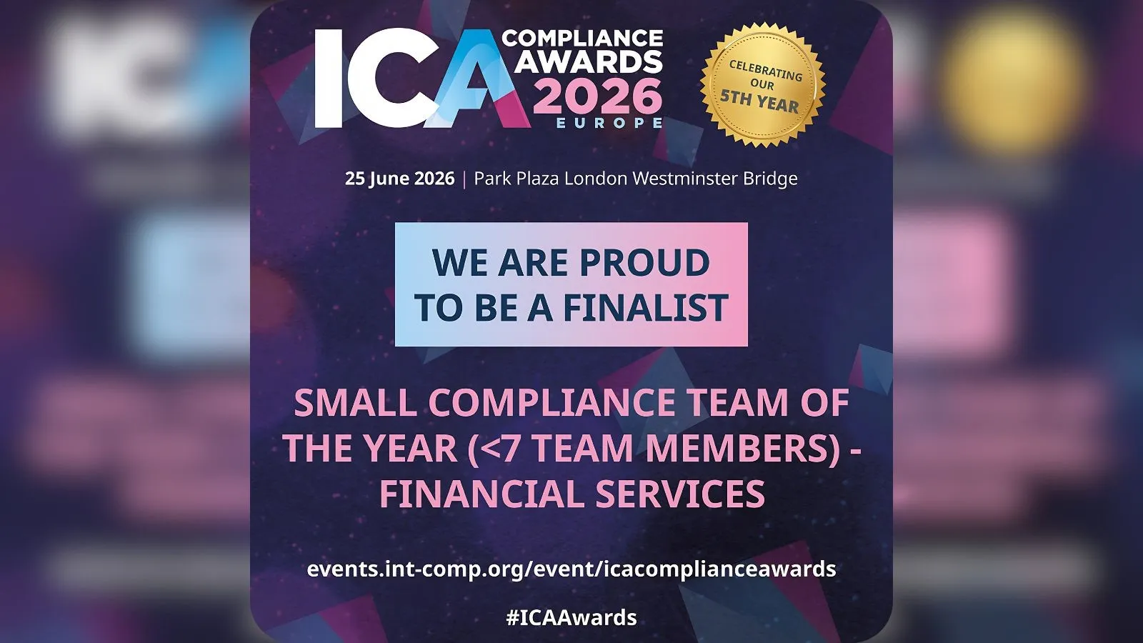 Компанія Sends увійшла до шорт-листу премії ICA Compliance Awards 2026 у номінації «Краща невелика команда з дотримання нормативних вимог року»