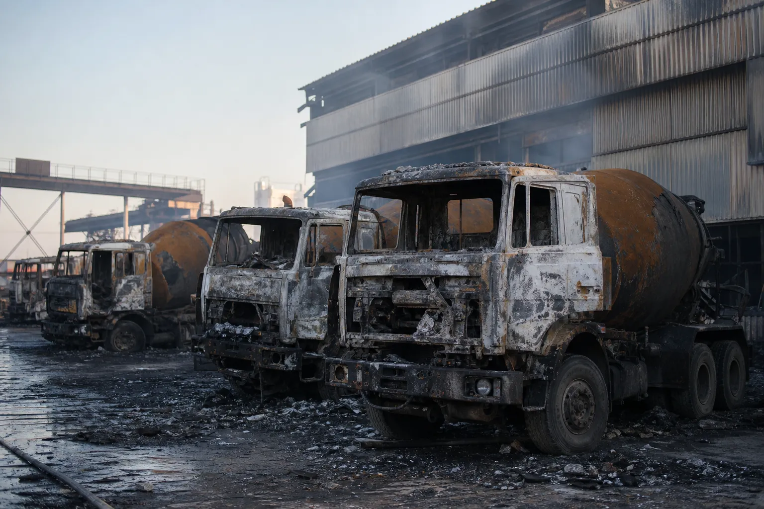 Five Heidelberg Materials concrete mixer trucks destroyed in arson attack in Germany
