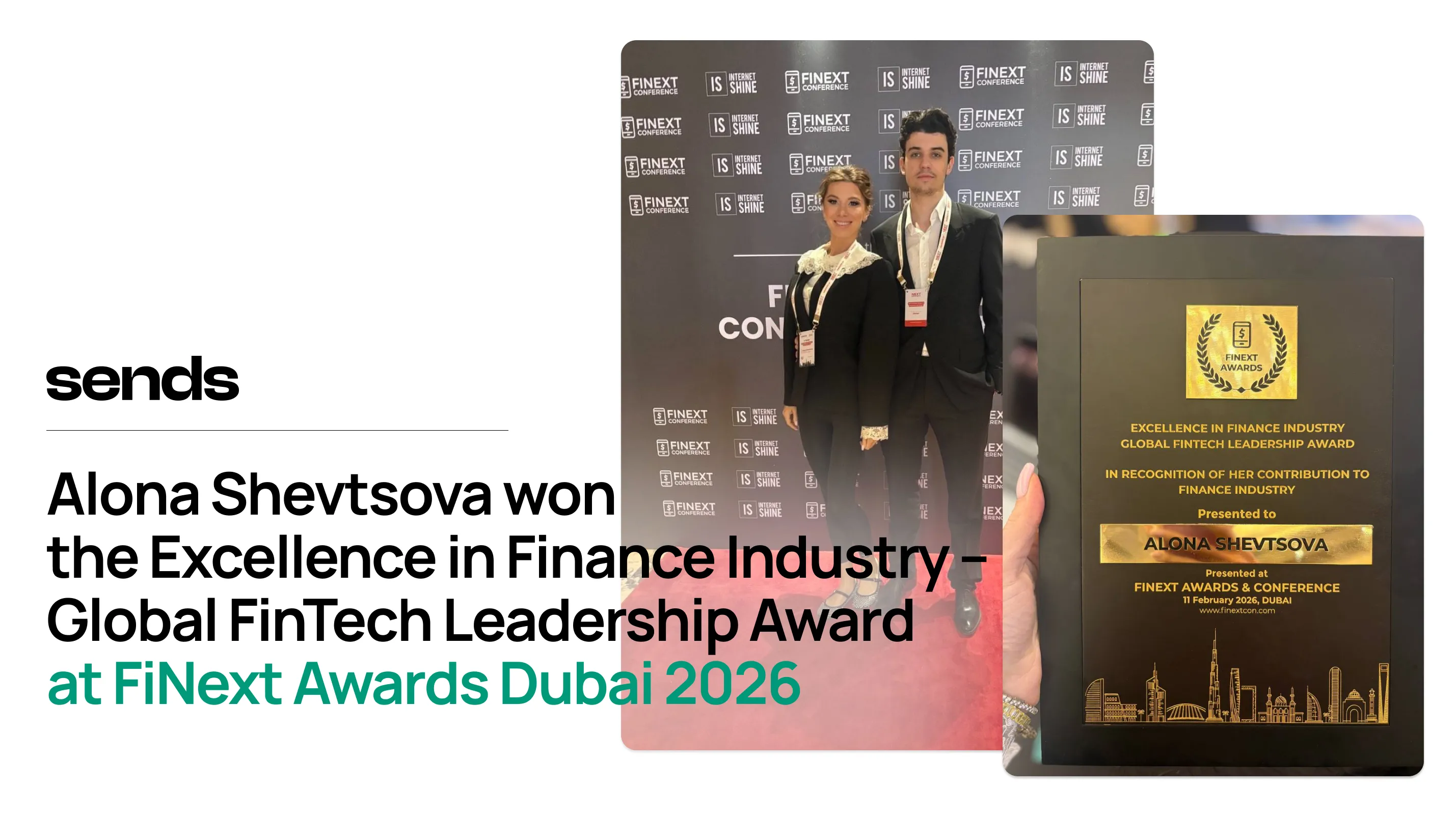 阿洛娜·谢夫佐娃（Alona Shevtsova）荣获 2026 年迪拜 FiNext 奖的“金融行业卓越奖 – 全球金融科技领导力奖”（Excellence in Finance Industry – Global FinTech Leadership Award）。