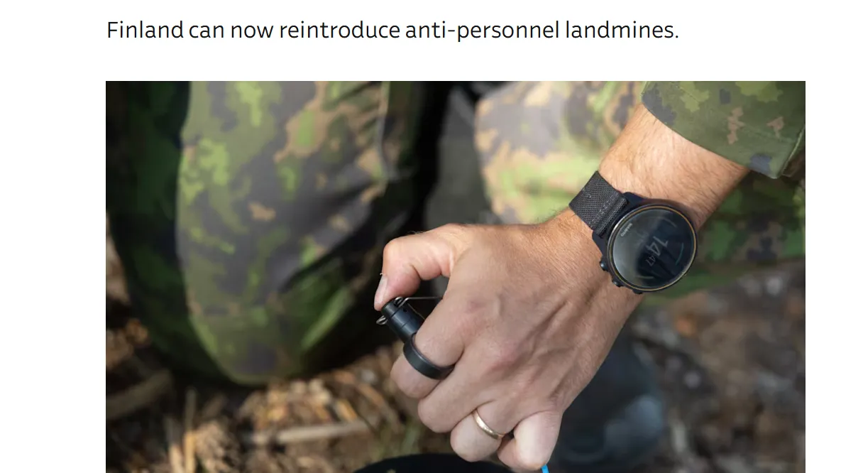 Фінляндія офіційно вийшла з Оттавської конвенції про заборону протипіхотних мін