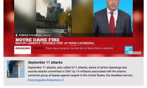 YouTube спутал пожар в Нотр-Даме с терактами 11 сентября