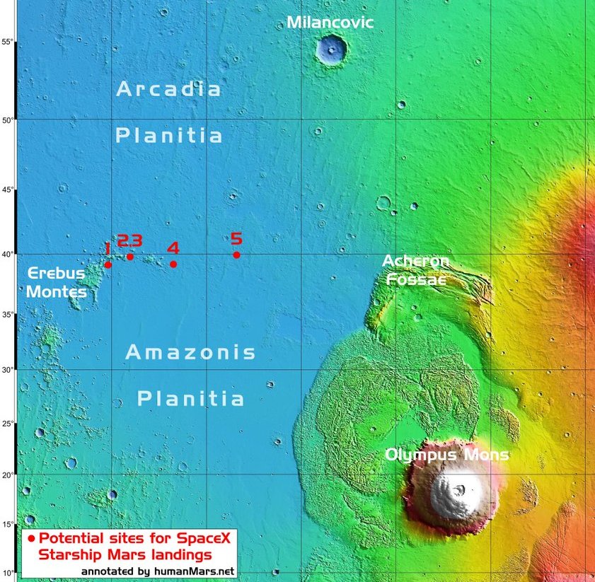 Компания SpaceX начала искать места для посадки на Марсе