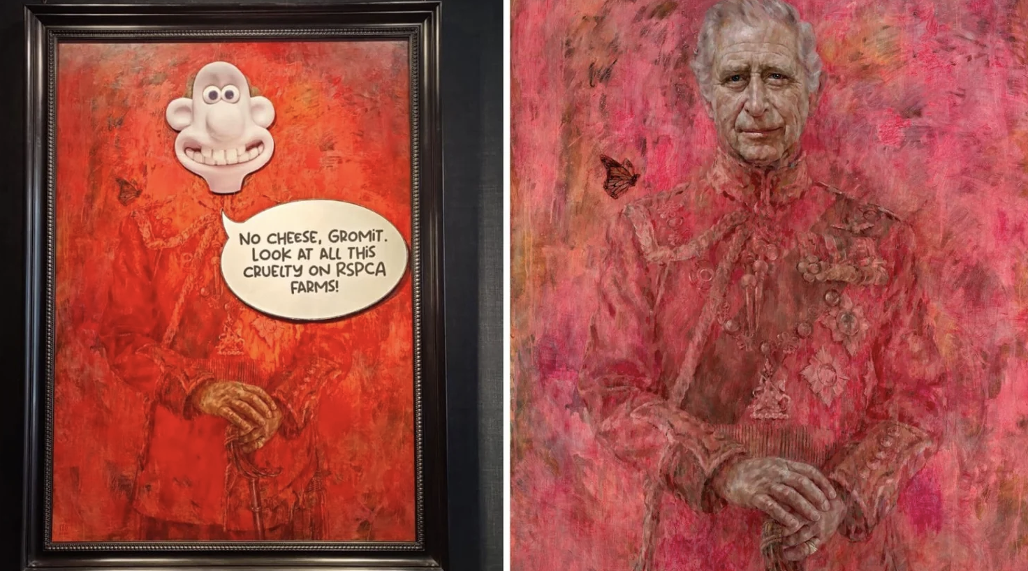 Зоозахисники заклеїли перший офіційний портрет короля Чарльза ІІІ наліпками