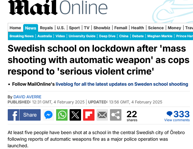 Daily Mail: у шведській школі сталася масова стрілянина, є жертви