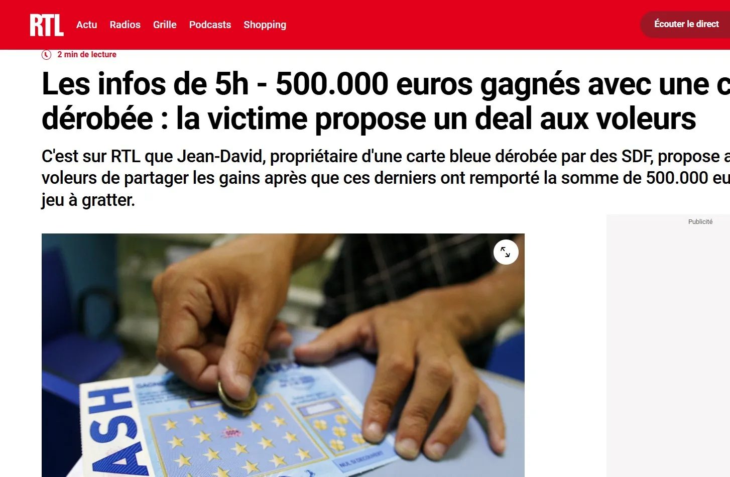 RTL: У Франції двоє безхатьків викрали банківську картку і виграли 500 тисяч євро