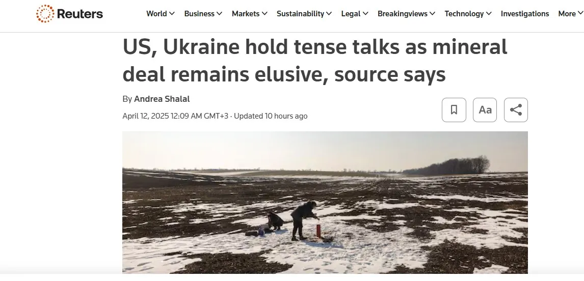 Reuters: Атмосфера зустрічі України і США щодо угоди про надра антагоністична