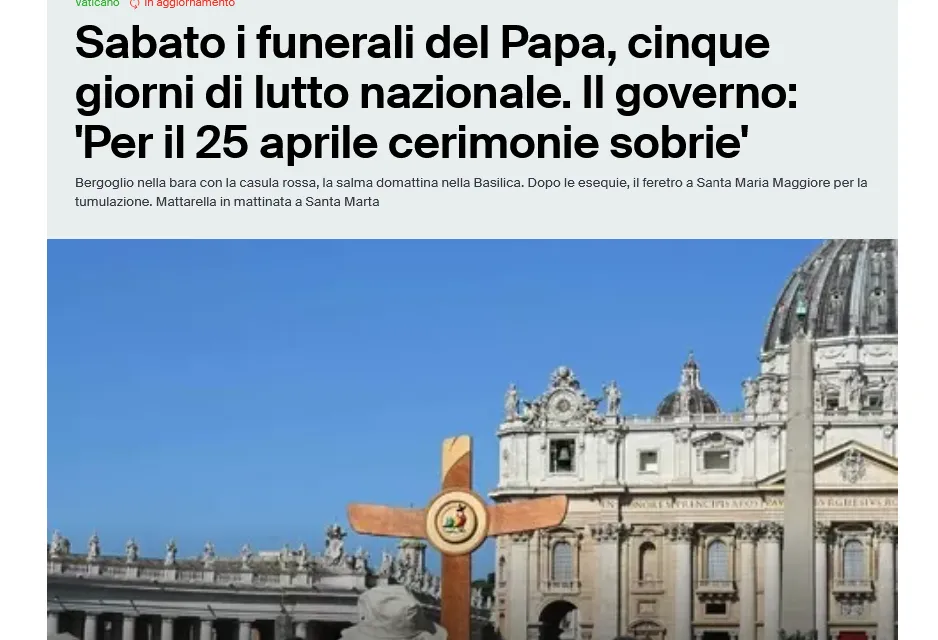 Італія оголосила п’ятиденну жалобу через смерть Папи Франциска, – ANSA
